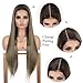 K'ryssma Lace Front Wig Brown Ombre Synthetic Wigs with Dark Roots Natural Hairline Silk Straight 22 inches Long Brown Wig for Women