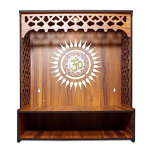 Heartily® Aastha Beautiful Wooden Pooja Mandir for Home or Puja Temple Stand for Office and Shops with Led spot Light (H- 18, L- 16, W-8.75 Inch)
