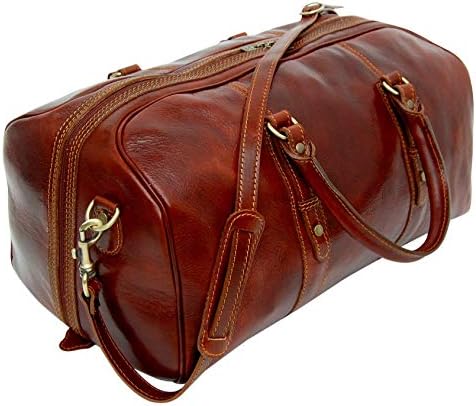 Genuine Leather Holdall Bag - Detachable Shoulder Strap - Brown - Carry On