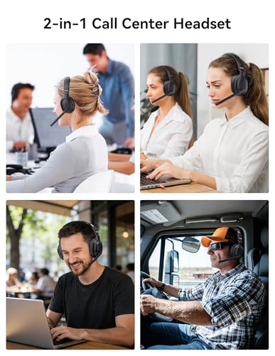 TECKNET 5.4 Bluetooth Headphones Over Ear, Stereo/Mono 2-in-1 Wireless Headphones, 65H Playtime & Mute, Wireless Headset with ENC Noise Cancelling Microphone for Home Trucker Office Call Center, Black