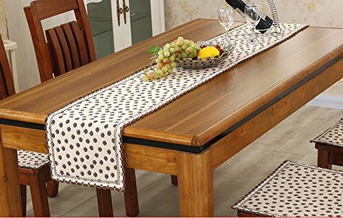 Chinese Rustic Handmade Cotton Floral Table Runners with Lace, for Rectangle Tables (11.5" x 43", dot coffee)
