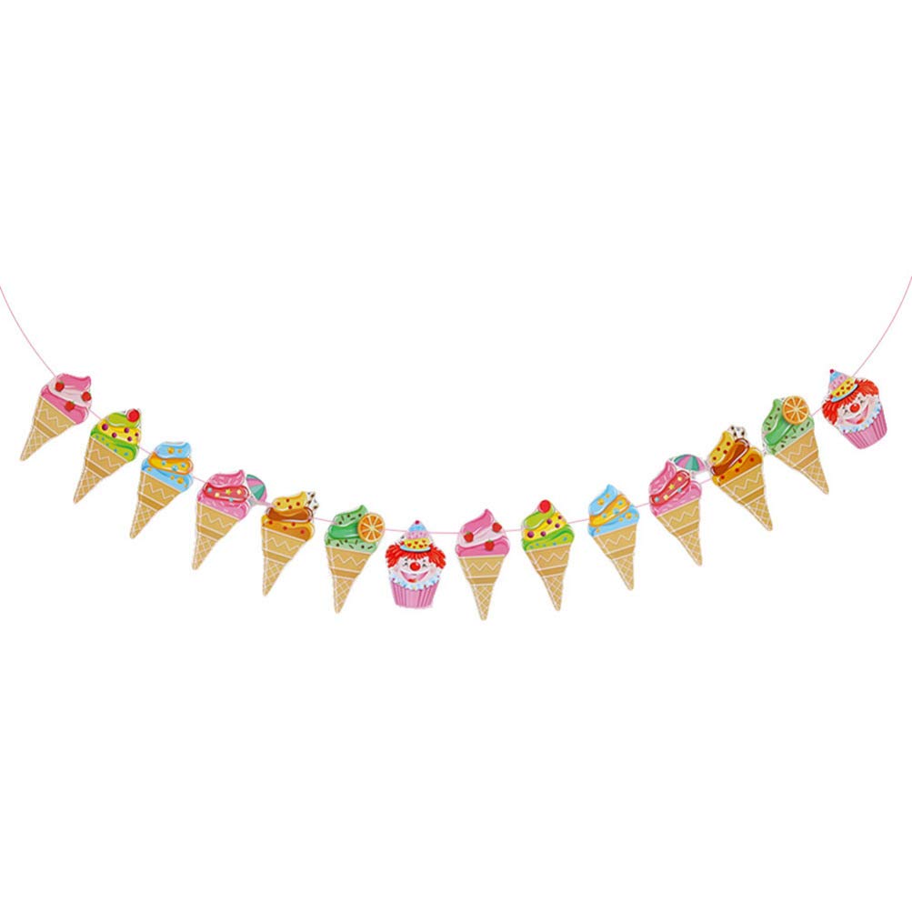 HEALLILY Decorative Paper Banners Ice Cream Shape Shape Bunting Garland Flags for Summer Theme Party Birthday Baby Show Decorations