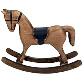 Wooden Rocking Horse Figurine &ndash; Vintage Brown Desktop Decorative Statue for Living Room Fireplace Bookshelf, 5.12 Inch Rustic Animal Sculpture &ndash; Home Office Shelf Cabinet Ornament Gift