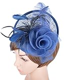 Womens Feather Mesh Fascinator Hat with Headband Navy Blue