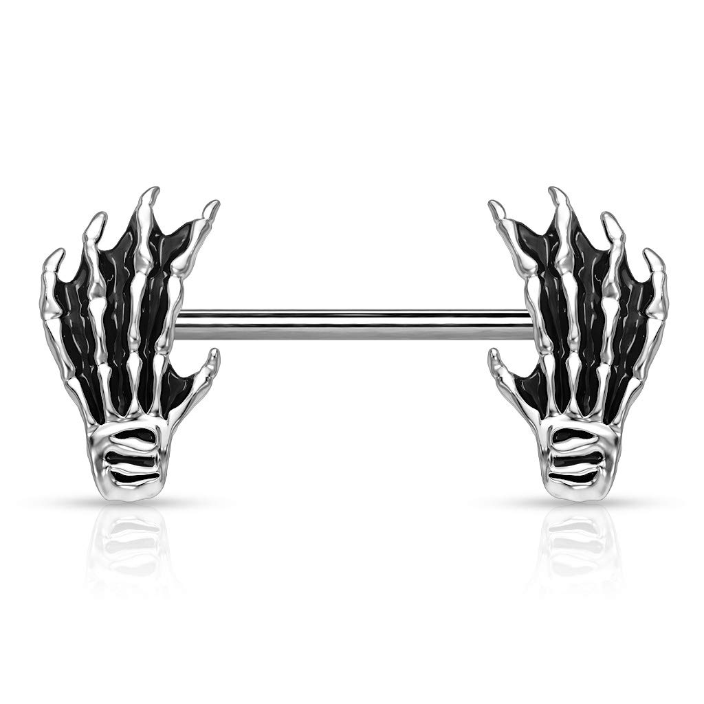 PiercedOff Nipple Bar with Skeleton Hand Ends