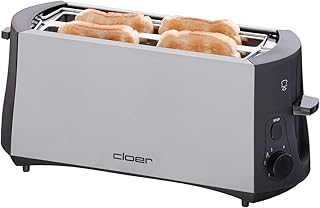 Cloer 3710 Langschlitztoaster für 4 Toastscheiben / 1380 W / integrierter Brötchenaufsatz / Nachhebevorrichtung / Krümelschublade / mattiertes wärmeisoliertes Metallgehäuse