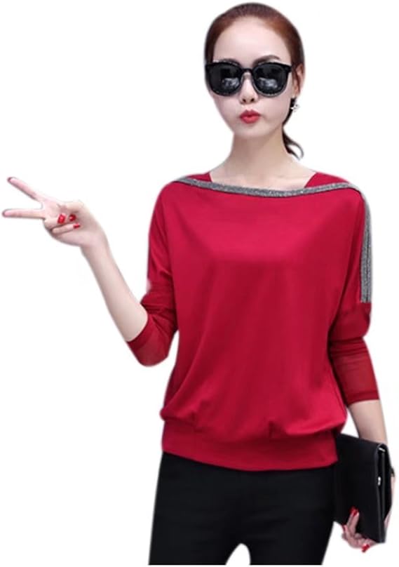 Amazon Only J ファッション レディース服 女性 トップス 上着 秋服 スクエアネック プルオーバー ラメ エレガント 着痩せ フルカラー シャツ ブラウス 通販