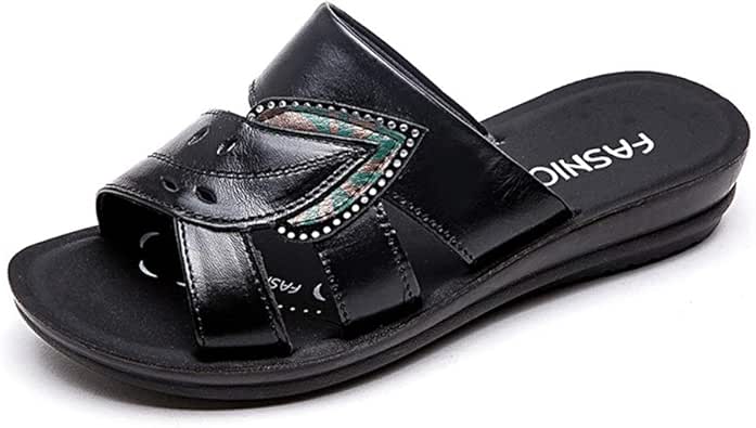black heel slide sandals