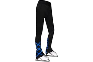 JoyCan Ice Skating Pants Girls Women's Figure Skating Trousers Black Cross Straps Fleece Skating Leggings Children