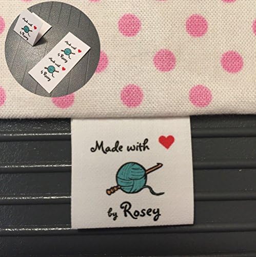 40 Custom Precut Cotton Loop Fold Sewing Label/tags with Crochet/yarn Graphic IN COLOR INK-made in USA