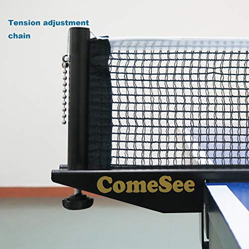 ComeSee Table Tennis Net and Post Set Strength Screw Clamp, 1.5 Inch Width Grip Holder, Insert Type Ping Pong Net Clip, Tension and Height Adjustable Easy Set Up (Black)