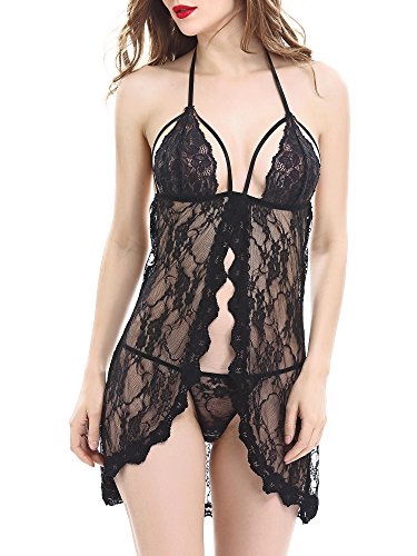 Aoymay-Womens-Sexy-Lingerie-Lace-Babydoll-Split-Design-Nightwear-Halter-Lingerie-Set