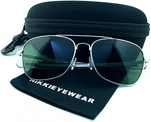 NIKKIEYEWEAR - Classic Aviator Pilot Sunglasses Glass Lens with Paddle Temples