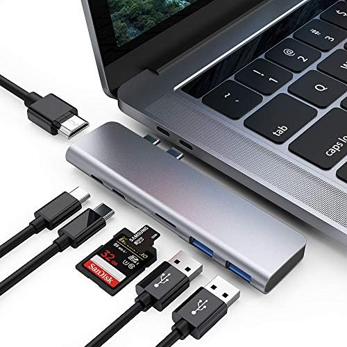 SUNKY USB C Hub, Type C Hub Adapter, USB-C to 4K HDMI, 2 USB 3.0 Ports, TF/SD Card Reader,USB-C Power Delivery, 7 in 1 Aluminum Adapter for MacBook Pro 13″ and 15″ 2016/2017