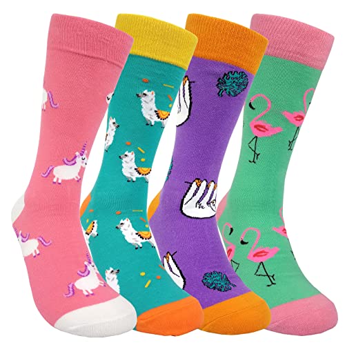 HSELL Womens Novelty Socks with Colorful Flower Design Fancy Gift for Mom Lady Breathable Cotton Socks for Daily Wear