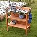 Giantex Garden Potting Bench, Outdoor Wood Workstation Table with Galvanized Steel Tabletop, 5 Hooks, 2-Tier Storage Shelves, Outside Work Station Potting Table with Raised Edge, Easy Assembly