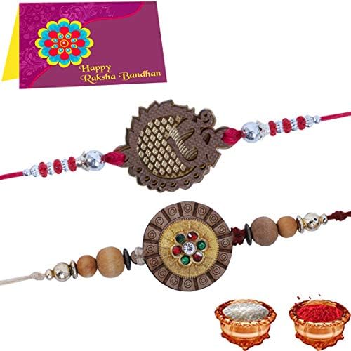 Rajasthani Wooden Om Rakhi Set for Men, Rakhi for Brother (Set of 2)