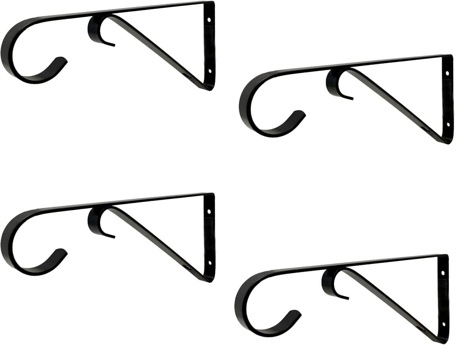 Outdoor Hanging Brackets - Tetra-Teknica YH09-01 9-Inch Wall Mounted Iron Bracket Hooks for Planters, Lanterns, Birdfeeders and More, Powder Coated Matte Finish, Color Black, Pack of 4