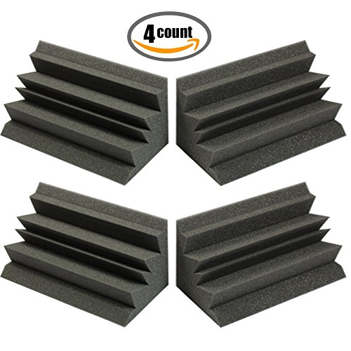 4 PACK - Acoustic Foam XL Bass Trap Studio Soundproofing Corner Wall 12" X 6" X 6"- Made in USA (Set of 4)
