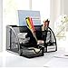 RosyMyth Wire Mesh Desk Organizer with 6 Compartments+ Drawer | The Mesh Collection,Perfect for Office, Students, or Home,Black