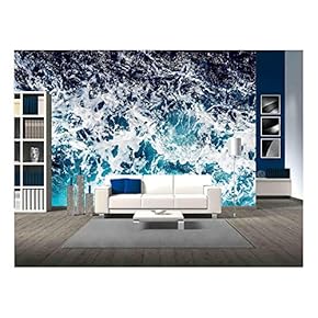 Areal Shot of Deep Blue and Rough Sea with Lot of Sea Spray - Removable Wall Mural | Self-Adhesive Large Wallpaper - 66x96 inches