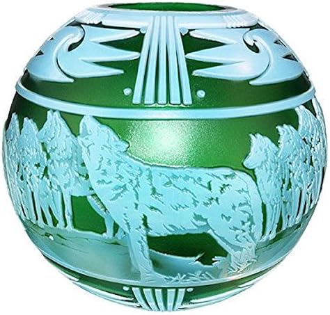 Fenton Art Glass 2010 Cameo Gallery On The Rocks Cameo Carved Vase in Emerald Green and Topaz Opalescent