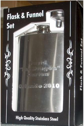 Hip Flask and Refill Funnel Set - 8 oz, Easy Pour, Leakproof, Attached Screw-On Cap - Comes in Gift Box