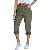Cargo Pants Women Summer Button Capri Pants for Women with Pockets Lightweight Hiking Outdoor Travel Casual Trousers