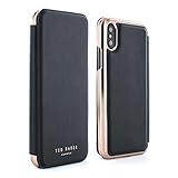 Ted Baker Shannon Mirror Folio Case for iPhone X/XS, Premium Folio Cover for Professional Women - Black/Rose Gold