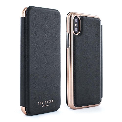 Ted Baker Official Shannon Mirror Folio Case for iPhone X/XS, Premium Folio Cover for Professional Women - Black/Rose Gold