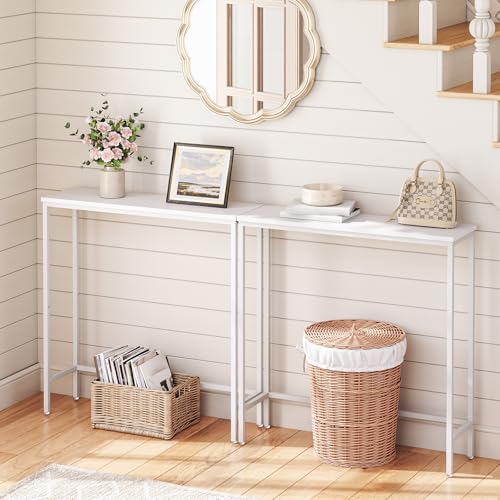 HOOBRO Narrow Console Table for Living Room, Slim Console Table Entrance for Hallway, Skinny Entryway Table for Small Spaces, Long Sofa Table for Foyer, Bedroom, Metal Frame, White EWW75XG01
