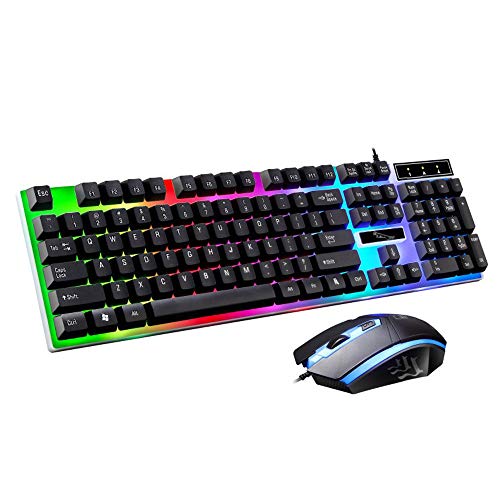 COM1950s 104 Keys Gaming Keyboard 1 Set Anti-Splash Wired Mult Punk Gaming Keyboard Mouse Office for PC Computer (Light Black) - Thumbnail 3