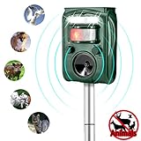 Ultrasonic Pest Repeller, Wikoo Solar Powered Waterproof Outdoor Animal Repeller with Ultrasonic sound and Flashing Light, Activated by motion - Very Effective for Cats, Dogs, Squirrels, Moles, Rats