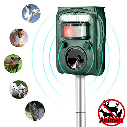 Ultrasonic Pest Repeller, Wikoo Solar Powered Waterproof Outdoor Animal Repeller with Ultrasonic sound and Flashing Light, Activated by motion - Very Effective for Cats, Dogs, Squirrels, Moles, Rats Ultrasonic Pest Repeller, Wikoo Solar Powered Waterproof Outdoor Animal Repeller with Ultrasonic sound and Flashing Light, Activated by motion - Very Effective for Cats, Dogs, Squirrels, Moles, Rats