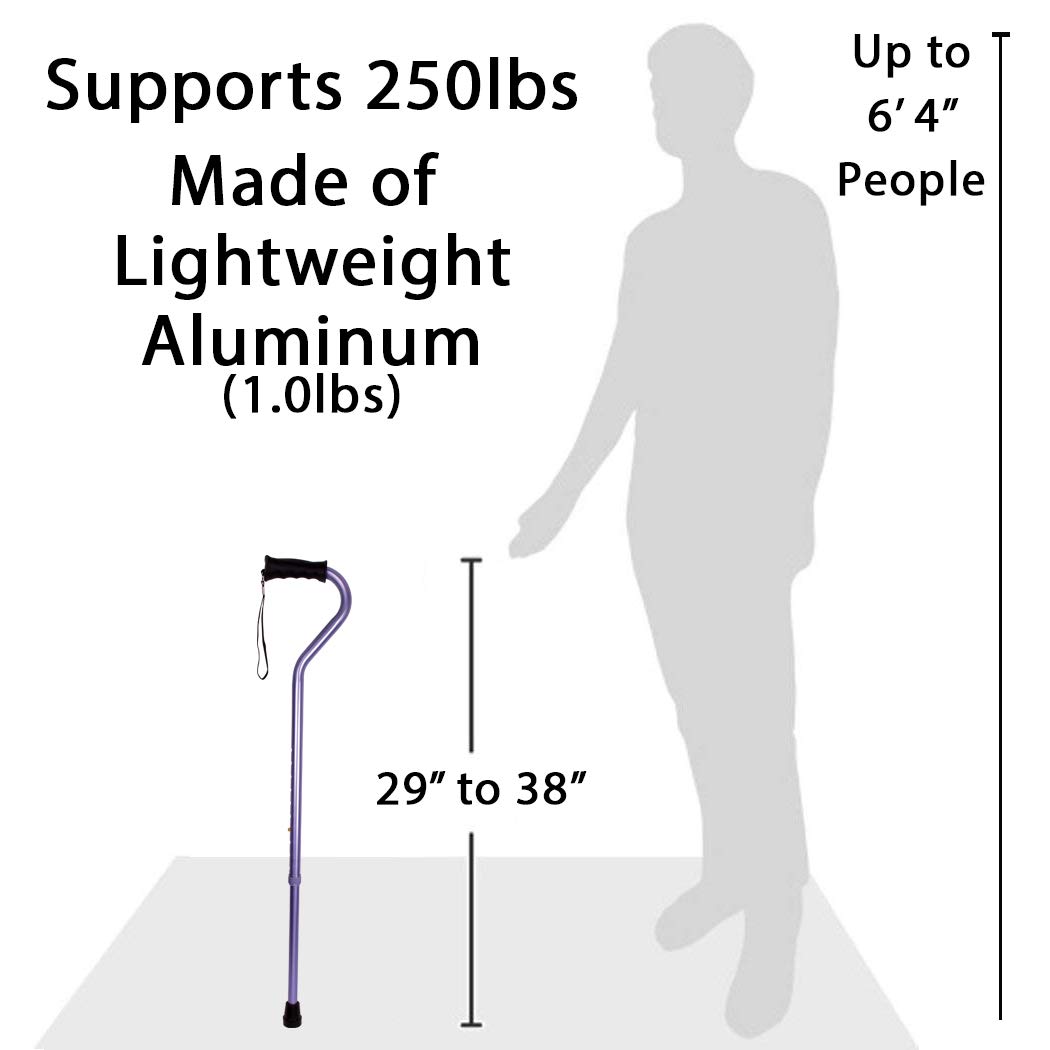 Carex Ergo Offset Cane with Soft Cushioned Handle - Adjustable Walking Cane for Women - Purple Cane
