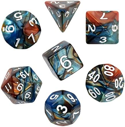 Dark Green Brown Gemini Glowing Polyhedral 7-Die RPG Dice Set Galaxy Dnd Dice Set D20 D12 D10 D8 D6 D4 for Dungeons and Dragons wit Pouch