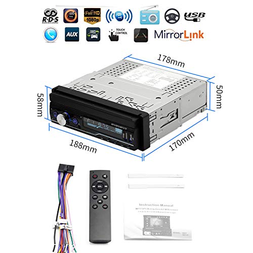 Regetek Single Din Car Stereo 7 inch Bluetooth Car Audio Video Player RDS FM AM Car Radio Player USB/AUX/TF HD Telescopic Retractable Capacitive Touch Screen - Thumbnail 6