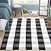 100% Cotton Plaid Rug, KIMODE Black/White Hand-Woven Buffalo Checkered Floor Mats 35.4'' x 59'', Washable Carpet for Porch Doormat Kitchen Rugs