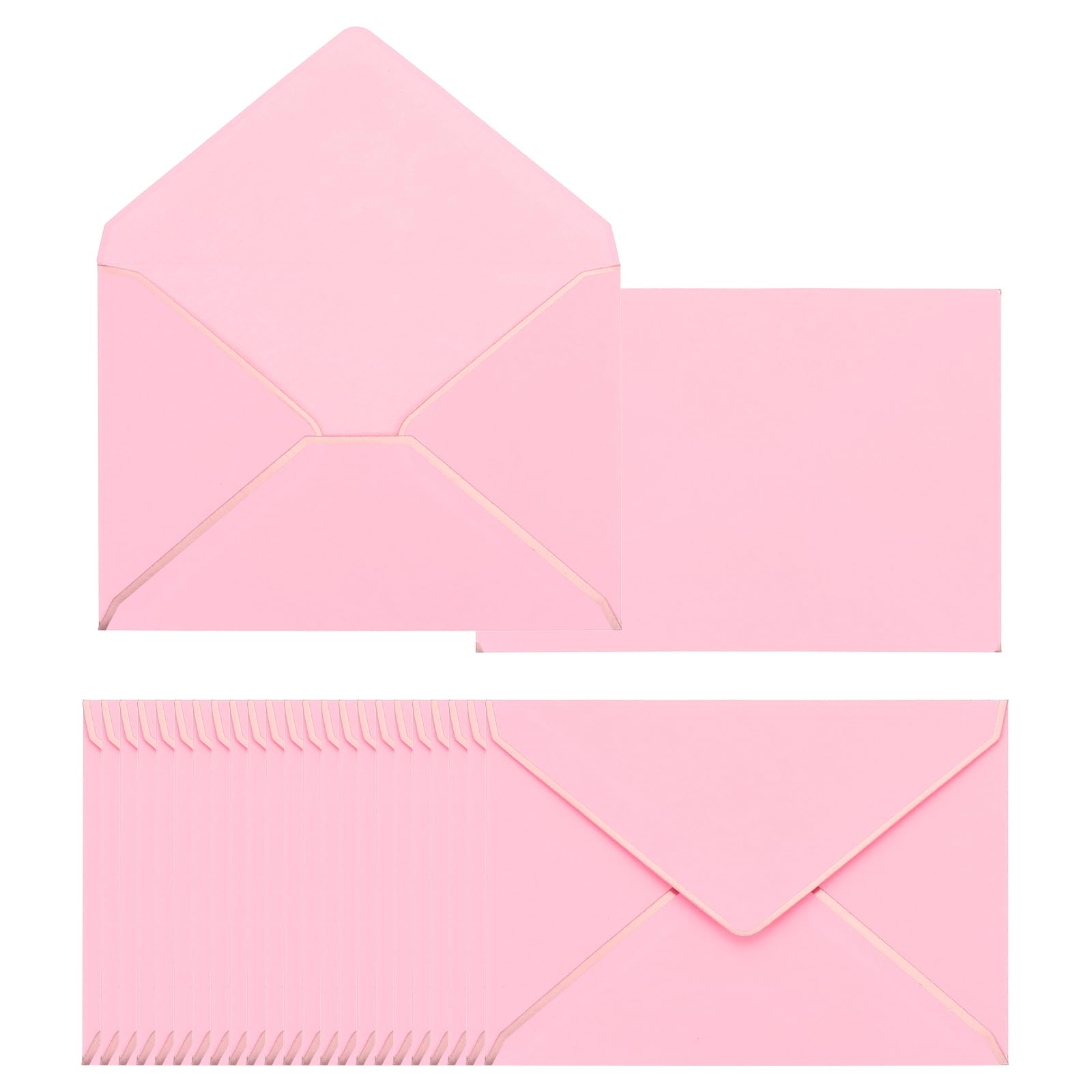 PATIKIL 100 Pack 5 x 7 Envelopes A7 Card Christmas Envelopes V Flap Envelope with Rose Gold Border for Office Wedding Gift Cards, Invitations, Photos, Graduation (Pink)