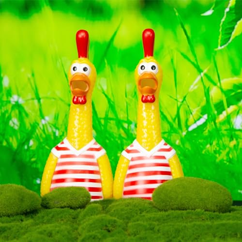 MCPINKY Rubber Chicken Dog Toy, Squeaky Chicken Screaming Chicken Red & White Stripes Prank Novelty Toy for Prank Noise Maker Dog Toy