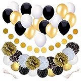 Black and Gold Party Decorations for Birthday or Wedding Anniversary - 37 Pack - Make Him an Unforgettable Going Away Event with Honeycomb Supplies - Great for 25th 30th 40th 50th or 60th Celebration