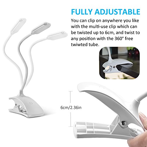 Joytech Led Reading Light, LED Clip Book Light [360° Adjustable,3 Brightness,Touch Switch] 12 LED Rechargeable USB Bedside Desk Book Lamp Music Stand Light with Eye Protection for Bookworms & Kids - Thumbnail 3