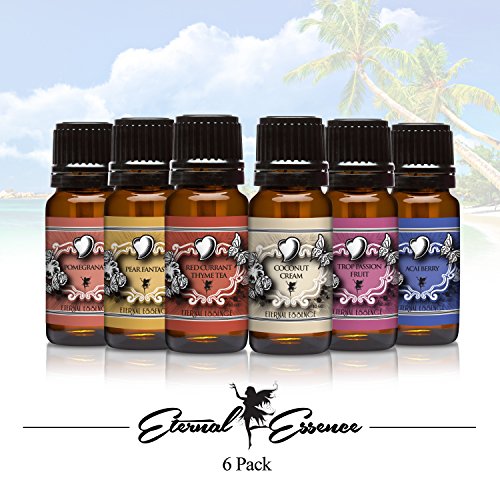 Premium Grade Fragrance Oil - Eternal 6 Pack of Essence Gift Set - Red Current Thyme Tea, Tropical Passion Fruit, Coconut Cream, Pear Fantasy, Pomegranate, Acai Berry - 10 Ml - Scented Oil