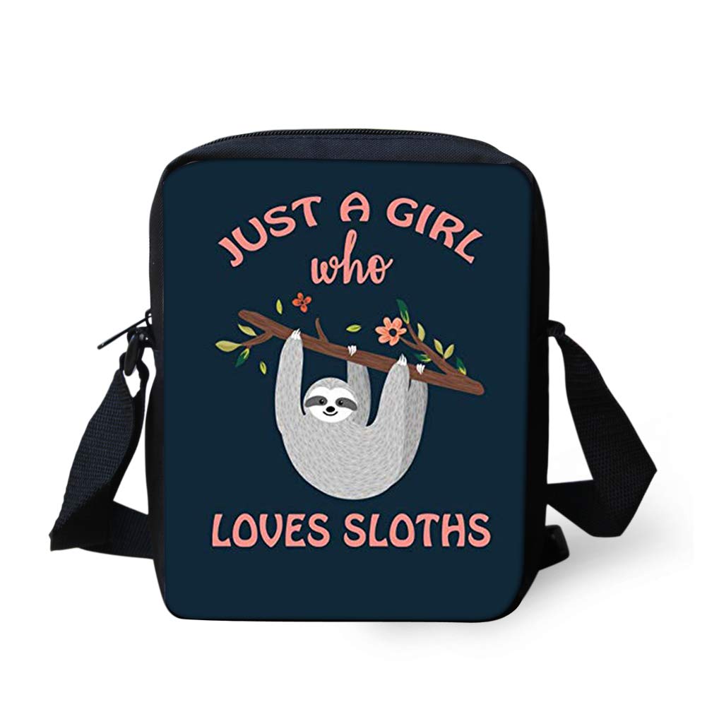 Woisttop Lovely Tree Sloths Lazy Flower Print Small Crossbody Bags for Girls Women Casual Shoulder Bag Purse (JUST A Girl WHO Love Sloth）