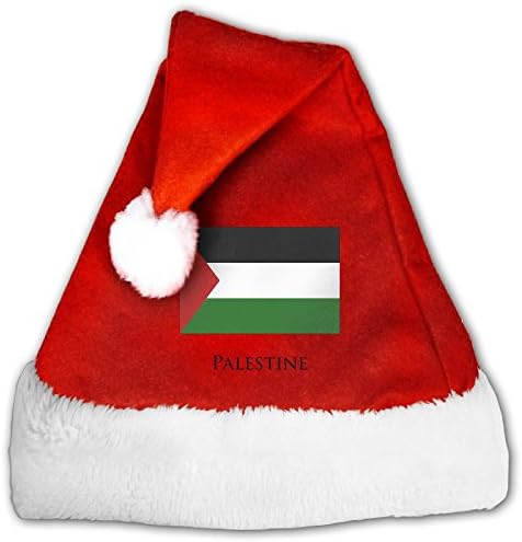 Palestine Flag Red Velvet Christmas Hat Or Nice Festive Holiday Hat Santa Hat With Plush Trim For Adults And Kids