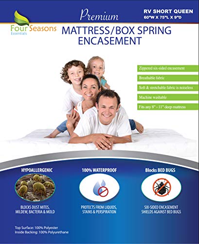 RV Short Queen Mattress Protector 60" Wx75 Lx9 D - Bedbug Waterproof Zippered Encasement Hypoallergenic Premium Quality Cover Protects Against Dust Mites Allergens