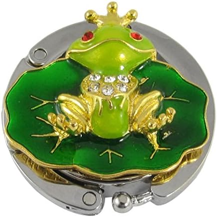 AUDEW Rhinestone Inlaid Frog Decor Folding Table Hanger Hook Holder for Purse Bag Handbag,Green