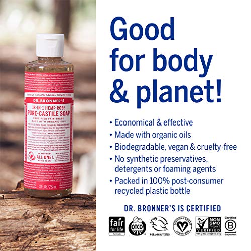 Dr. Bronner’s PureCastile Liquid Soap (Rose, 8 ounce) Made with