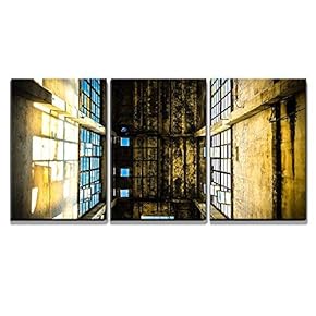 Discarded Ruin with Old Windows and Wall Industrial...