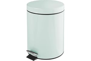 mDesign Small Modern 1.3 Gallon Round Metal Lidded Step Trash Can, Compact Garbage Bin with Removable Liner Bucket and Handle